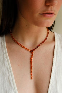 RUCHI Mixed-Shape Fire Opal Yellow Gold Lariat Choker Link Necklace