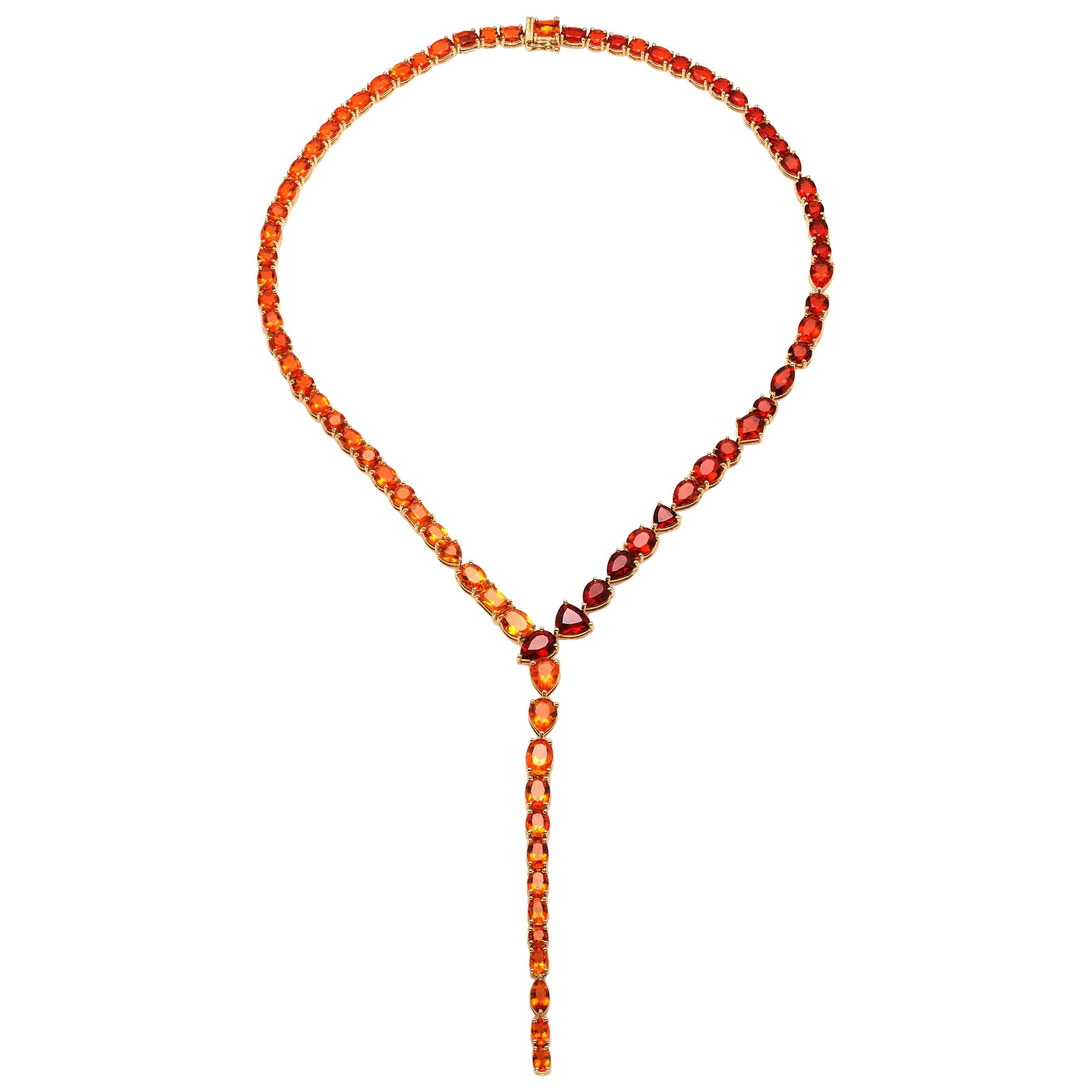 RUCHI Collar de Eslabones de Gargantilla de Oro Amarillo con Ópalo de Fuego de Forma Mixta