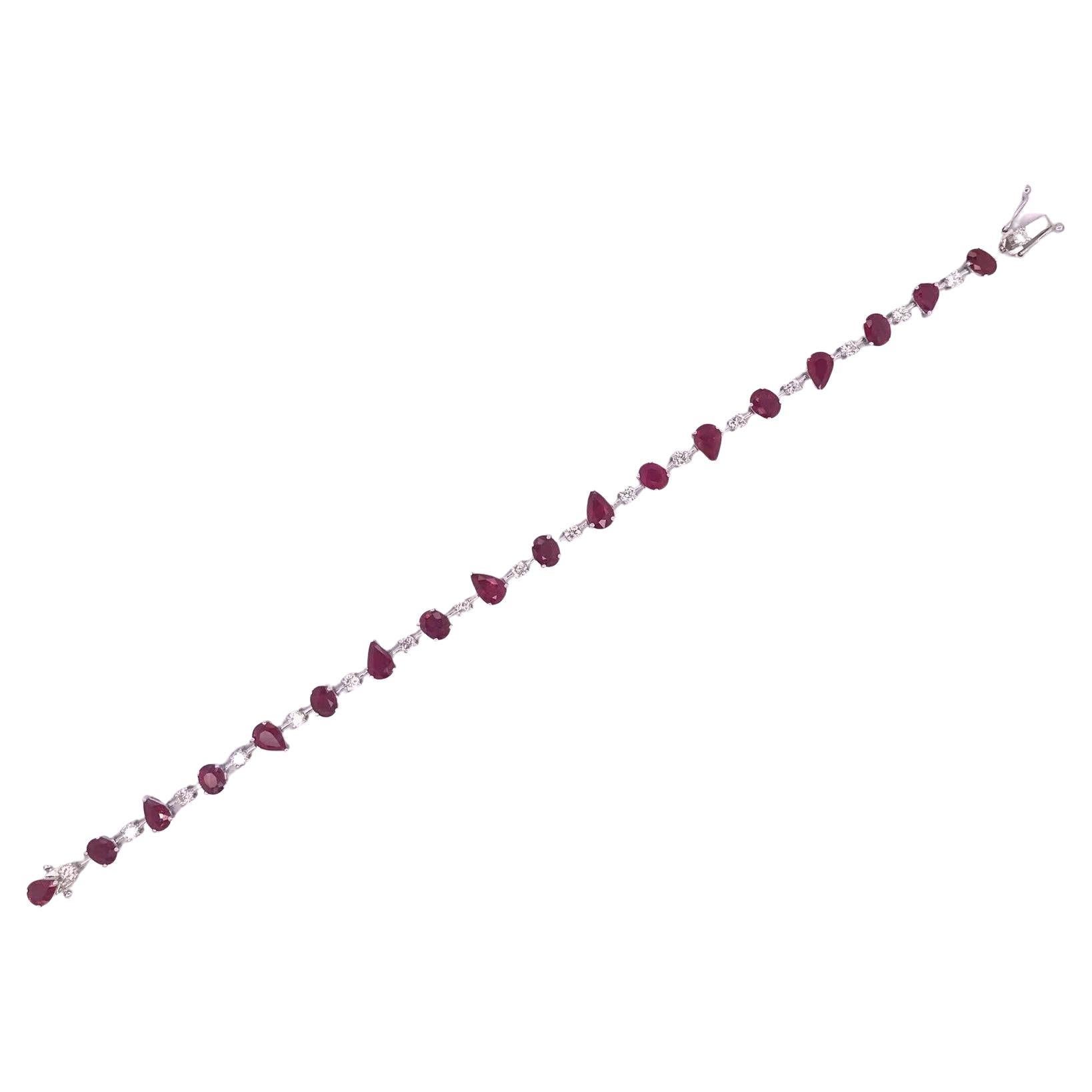 RUCHI Mixed-Shape Ruby and Diamond Knife Edge White Gold Bracelet