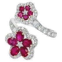 RUCHI Mixed-Shape Ruby and Diamond White Gold Floral Bypass Wrap Ring