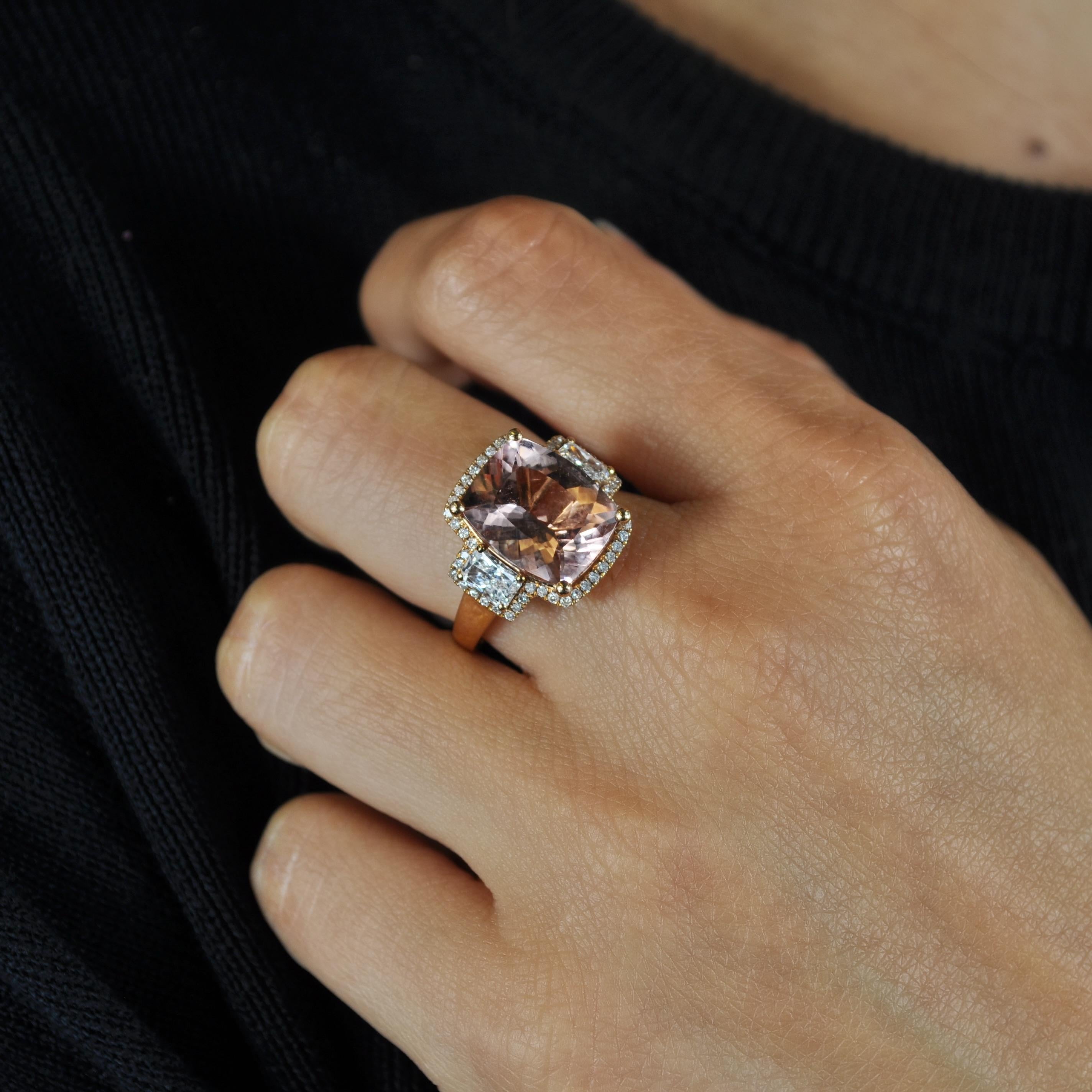 RUCHI Morganit und Diamantring (Gemischter Schliff) im Angebot