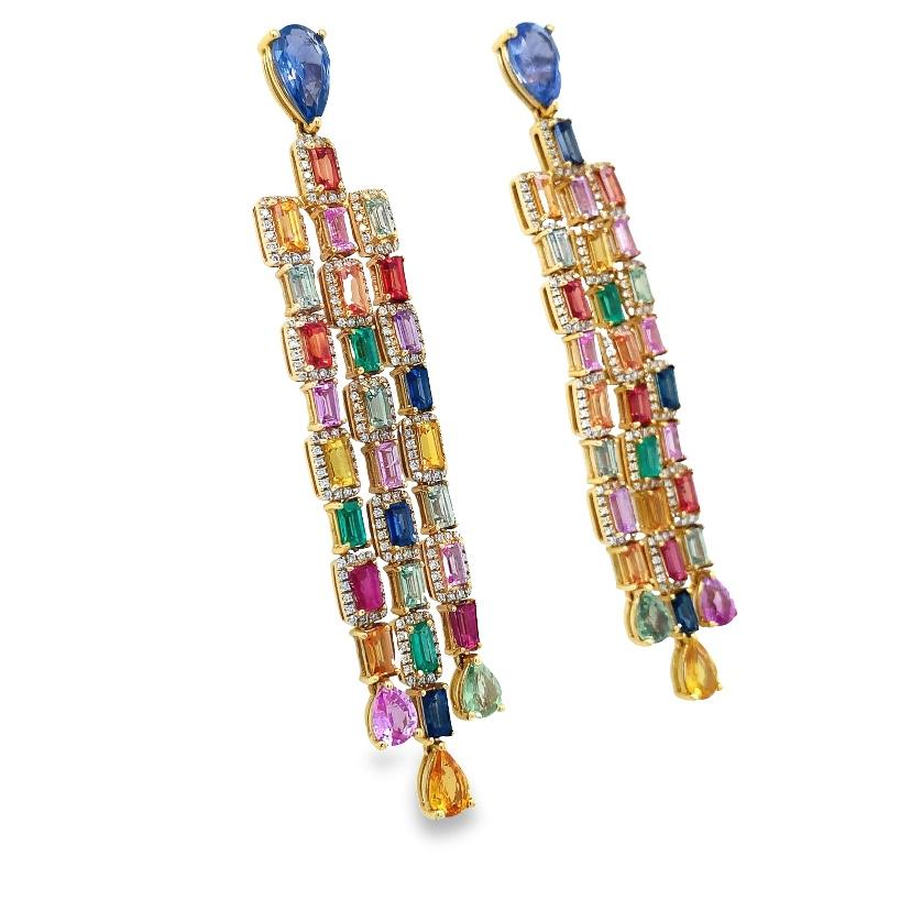 RUCHI Pendientes Colgantes Zafiro Multicolor y Diamante Oro Amarillo en Nuevo estado para la venta en New York, NY