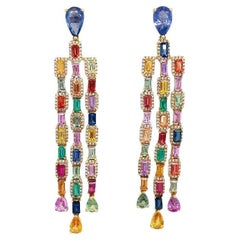 RUCHI Multi-Colored Sapphire and Diamond Yellow Gold Dangle Earrings