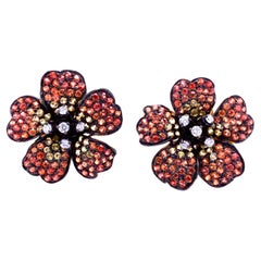 RUCHI Multi-Colored Sapphire and Diamond Yellow Gold Flower Stud Earrings