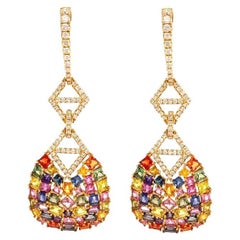 RUCHI Multi-Colored Sapphire and Diamond Yellow Gold Statement Earrings