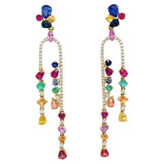 RUCHI Multi-Colored Sapphire, Emerald and Ruby Yellow Gold Dangle Earrings