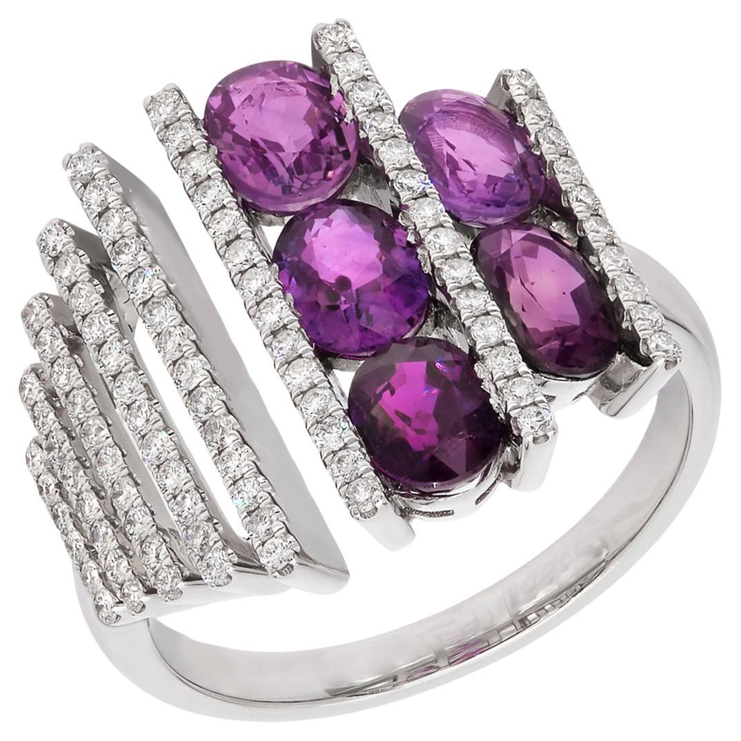 RUCHI Multi-Row Purple Sapphire & Diamond White Gold Ring For Sale