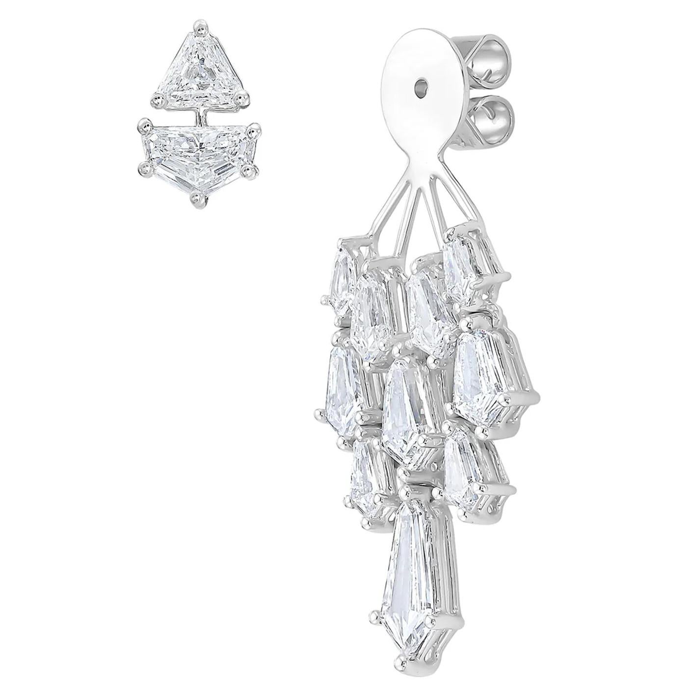 Losanga Ruchi New York Orecchini Chandelier con Diamanti Devi da 4,33 Carati in Oro Bianco 18K in vendita