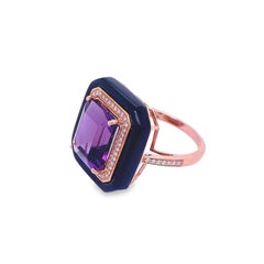 RUCHI Black Agate, Amethyst and Diamond Rose Gold Cocktail Ring