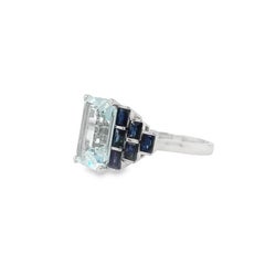 RUCHI Aquamarine and Blue Sapphire White Gold Cocktail Ring