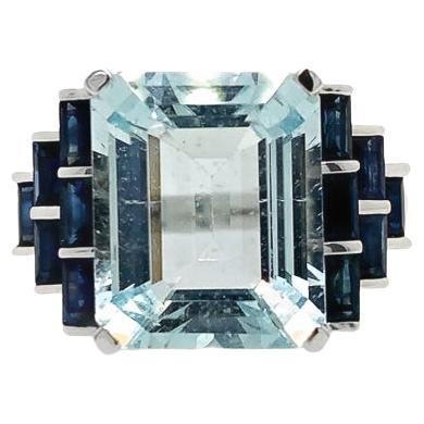 RUCHI Aquamarine and Blue Sapphire White Gold Cocktail Ring