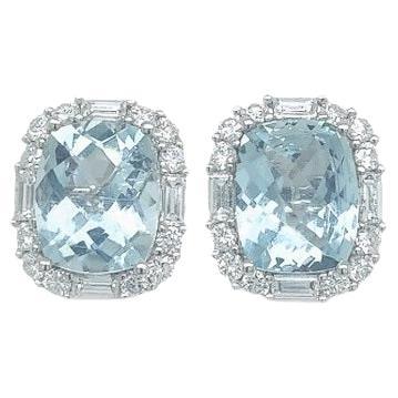 RUCHI Cushion-Cut Aquamarine and Diamond White Gold Stud Earrings For Sale