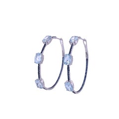 RUCHI Aquamarine and Pavé Blue Sapphire White Gold Hoop Earrings