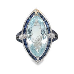 Ruchi New York Aquamarine , Blue Sapphire and Diamond Ring