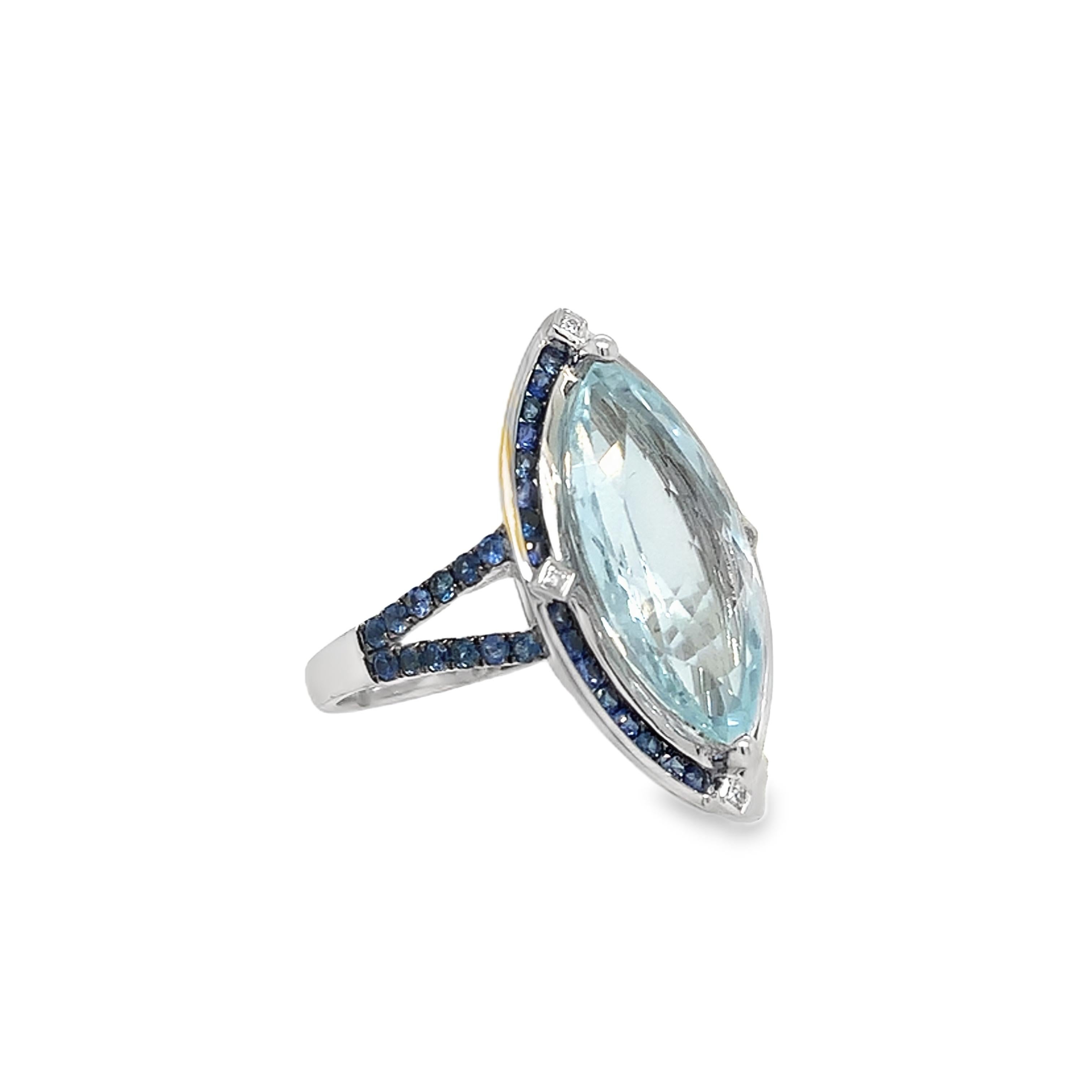 Women's Ruchi New York Aquamarine , Blue Sapphire and Diamond Ring For Sale