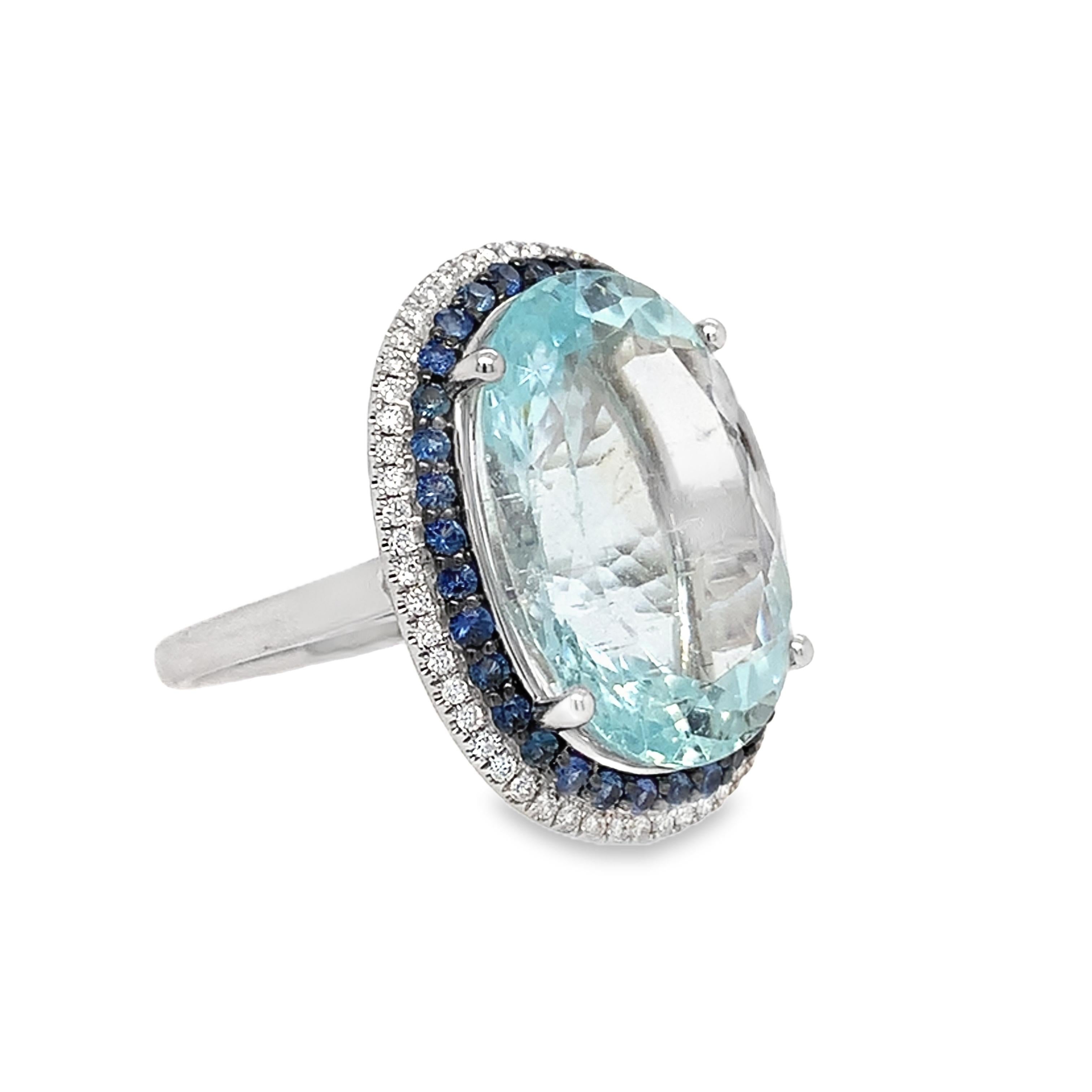 Ruchi New York Aquamarin, blauer Saphir und Diamantring für Damen oder Herren im Angebot