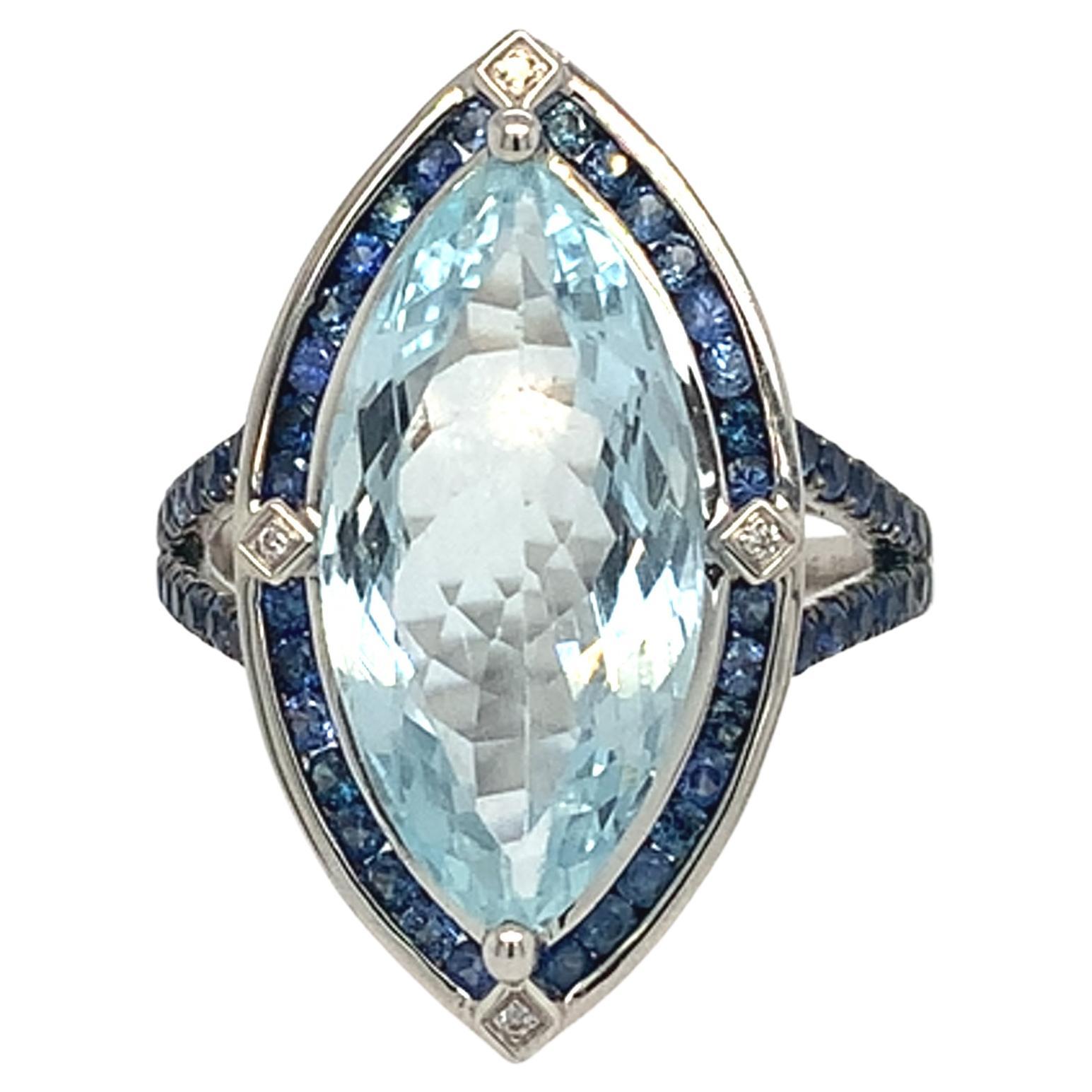 Ruchi New York Aquamarine , Blue Sapphire and Diamond Ring