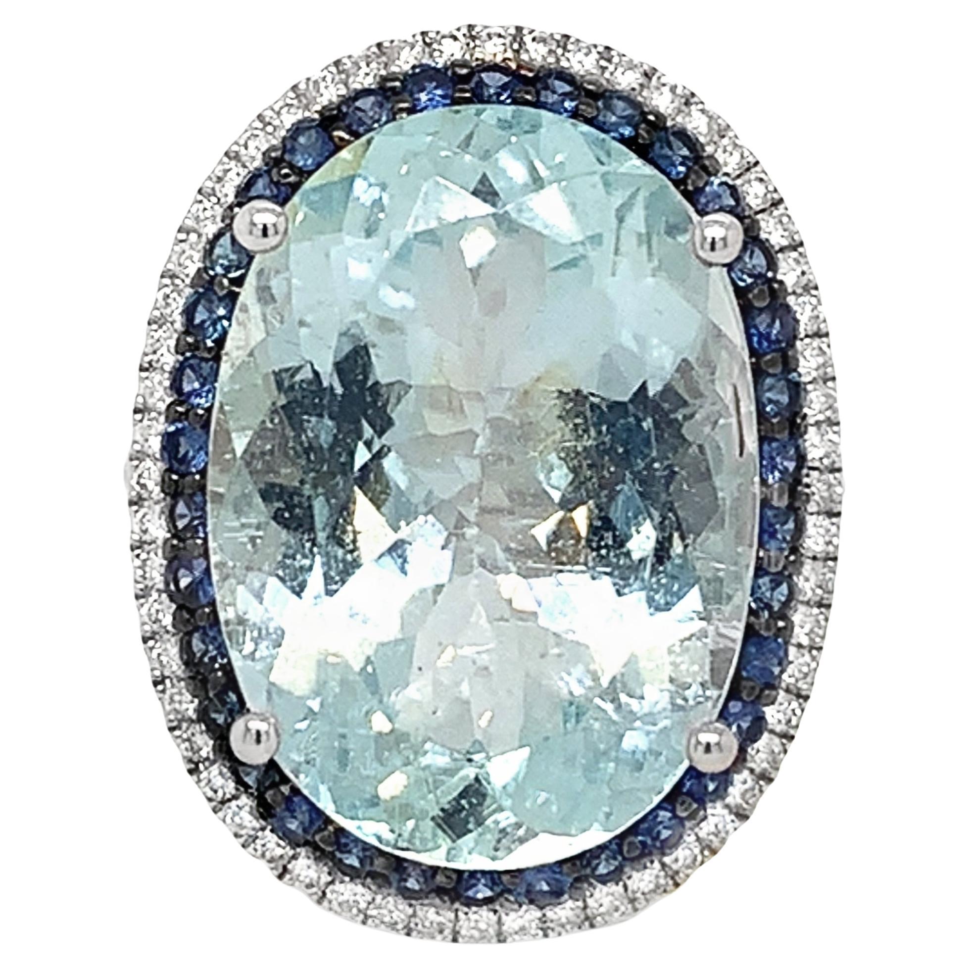 Ruchi New York Aquamarine , Blue Sapphire and Diamond Ring