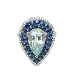Ruchi New York Aquamarine , Diamond and Sapphire Ring