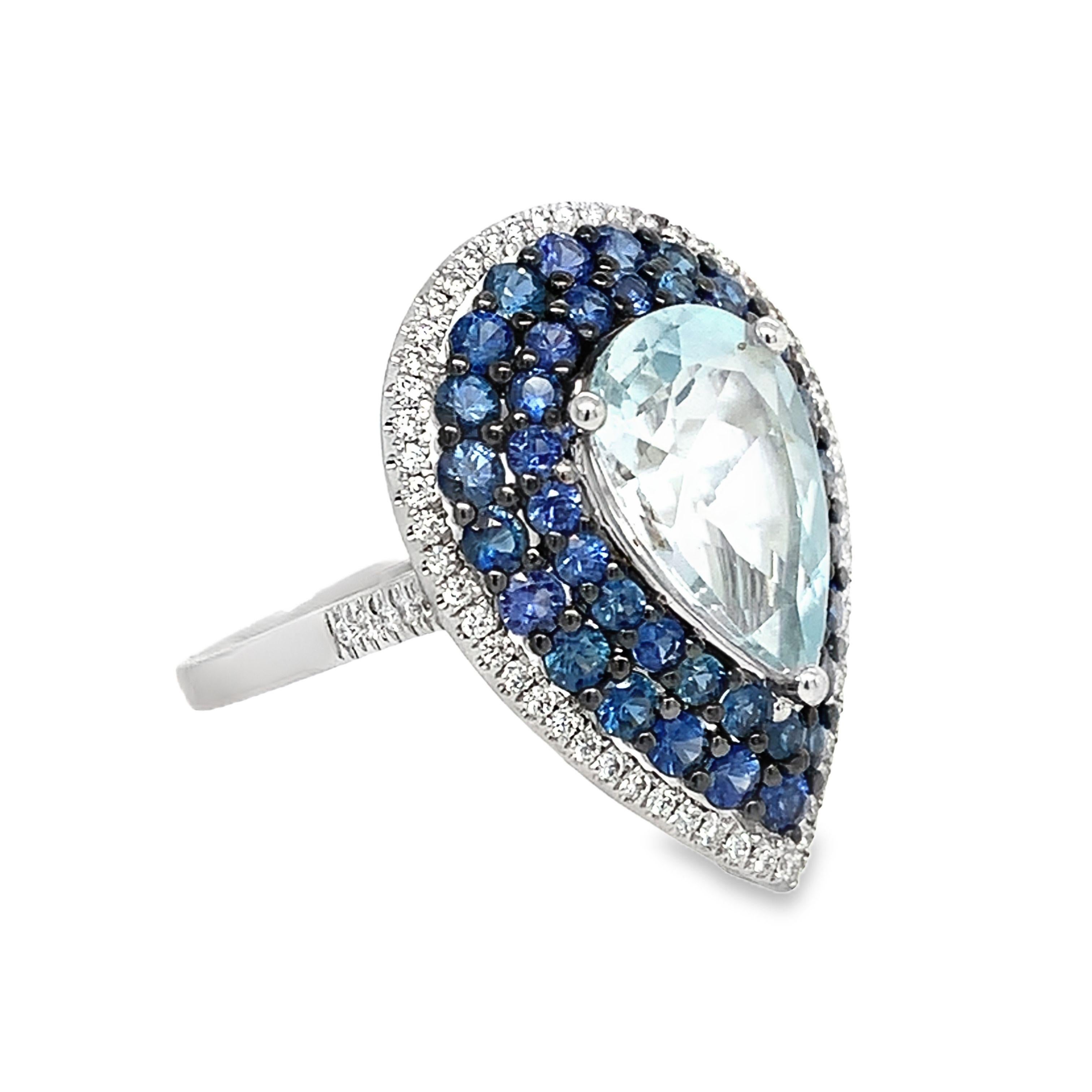 Ruchi New York Aquamarin-, Diamant- und Saphirring Damen im Angebot