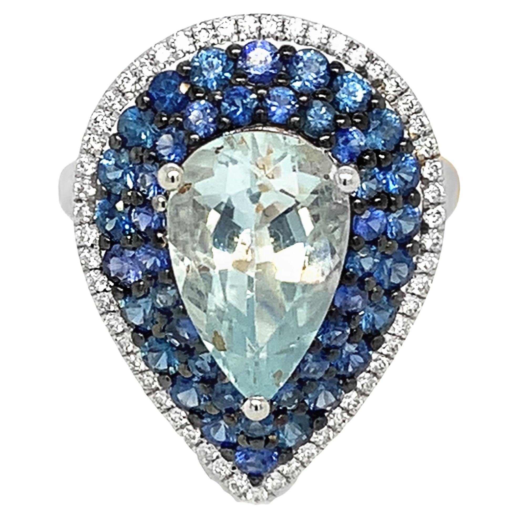 Ruchi New York Aquamarine , Diamond and Sapphire Ring