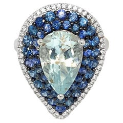 Ruchi New York Aquamarine , Diamond and Sapphire Ring
