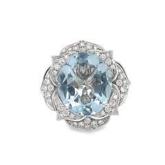 Ruchi New York 18k White Gold Aquamarine Diamond Ring, 5.47ct