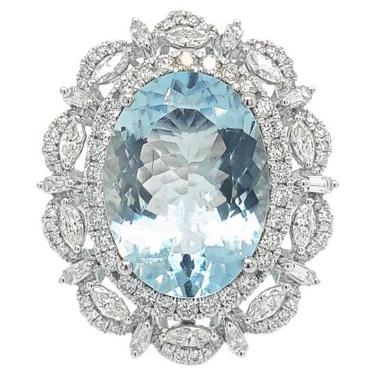 RUCHI Anillo de cóctel de oro blanco con aguamarina y diamantes
