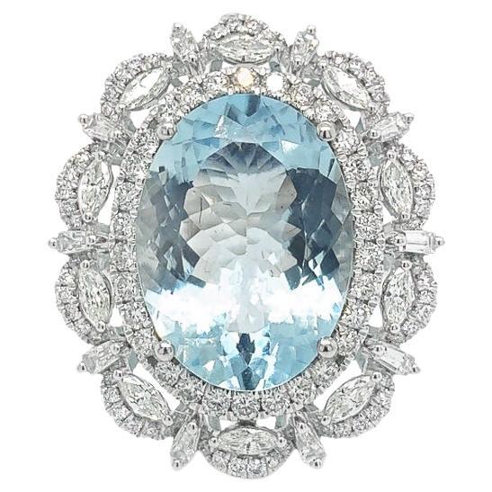 RUCHI Aquamarine and Diamond White Gold Cocktail Ring For Sale