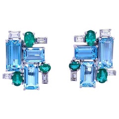 Ruchi New York Aquamarine, Emerald and Diamond Earrings