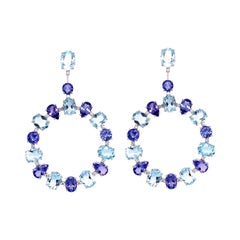 RUCHI Pendants d'oreilles en or blanc, aigue-marine, tanzanite et diamant