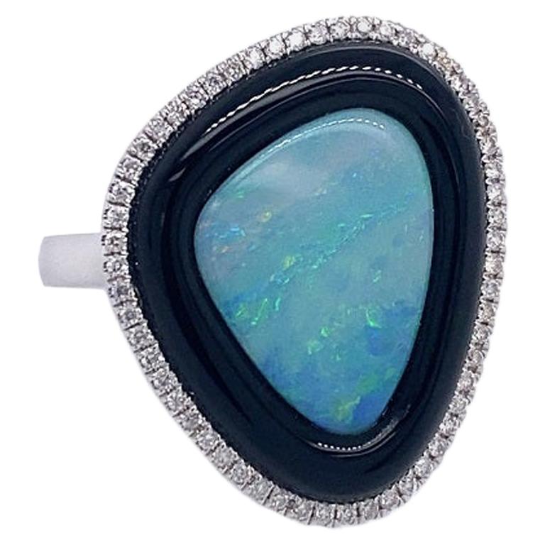 Ruchi New Australian Opal, Black Agate Diamond Cocktail Ring Sale at 1stDibs