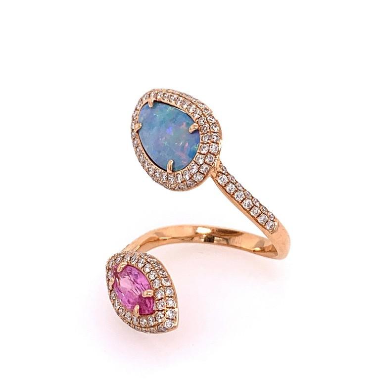 Contemporary Ruchi New York Australian Opal, Pink Sapphire and Diamond Cocktail Ring