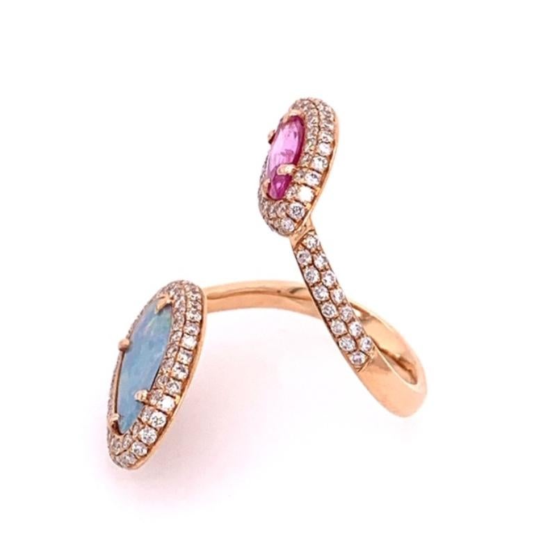 Marquise Cut Ruchi New York Australian Opal, Pink Sapphire and Diamond Cocktail Ring
