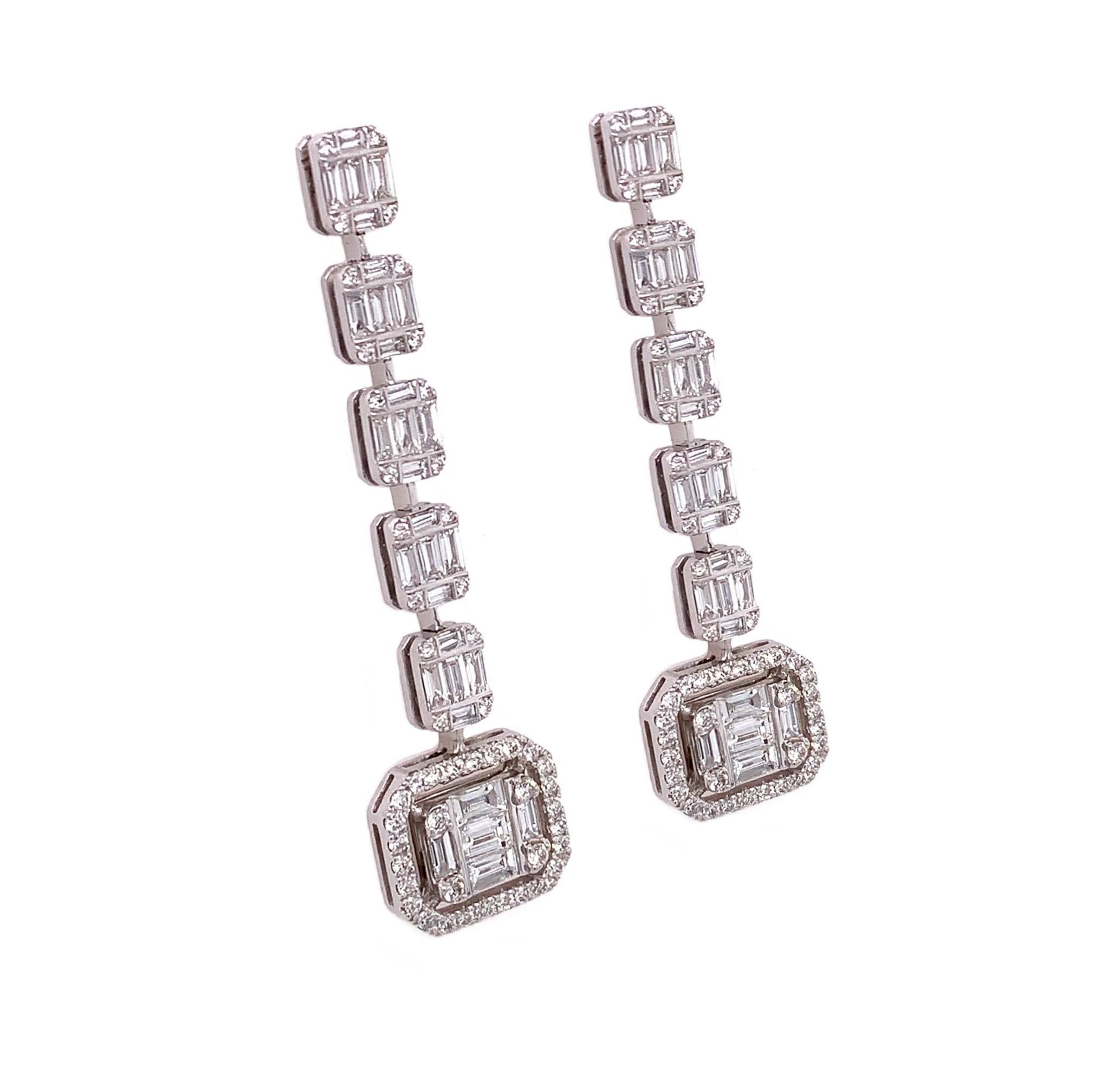 Contemporary Ruchi New York Baguette Diamond Dangle Earrings For Sale