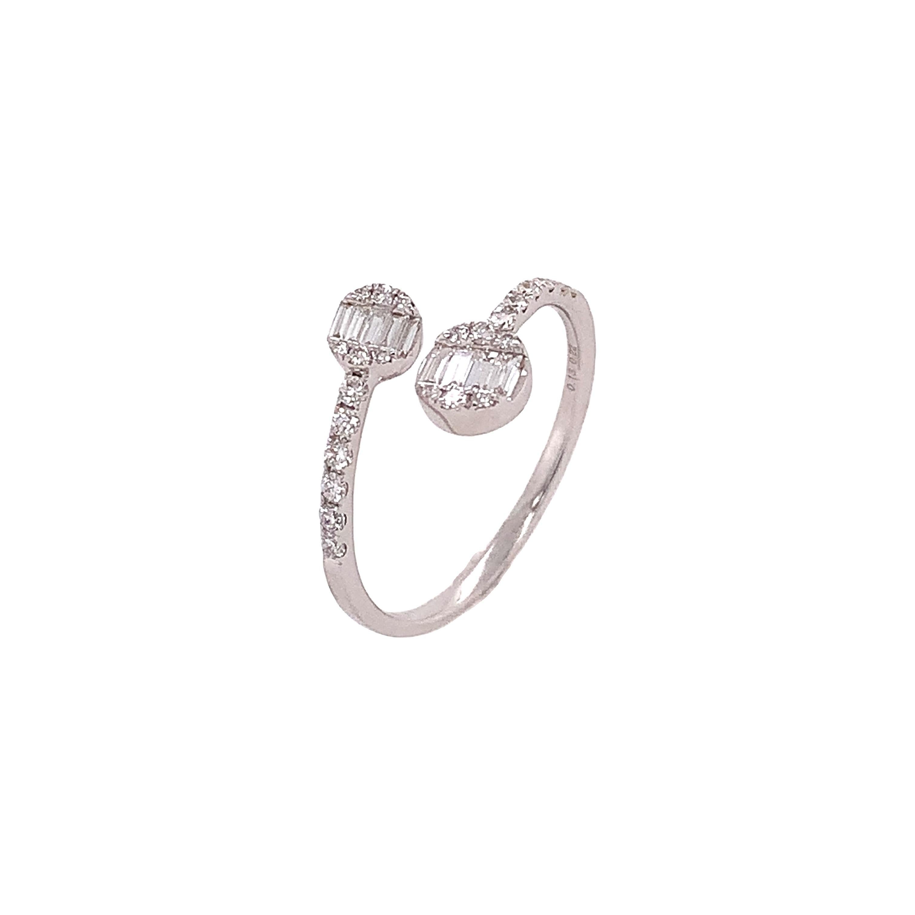 Contemporary RUCHI Baguette Diamond White Gold Dainty Bypass Ring For Sale