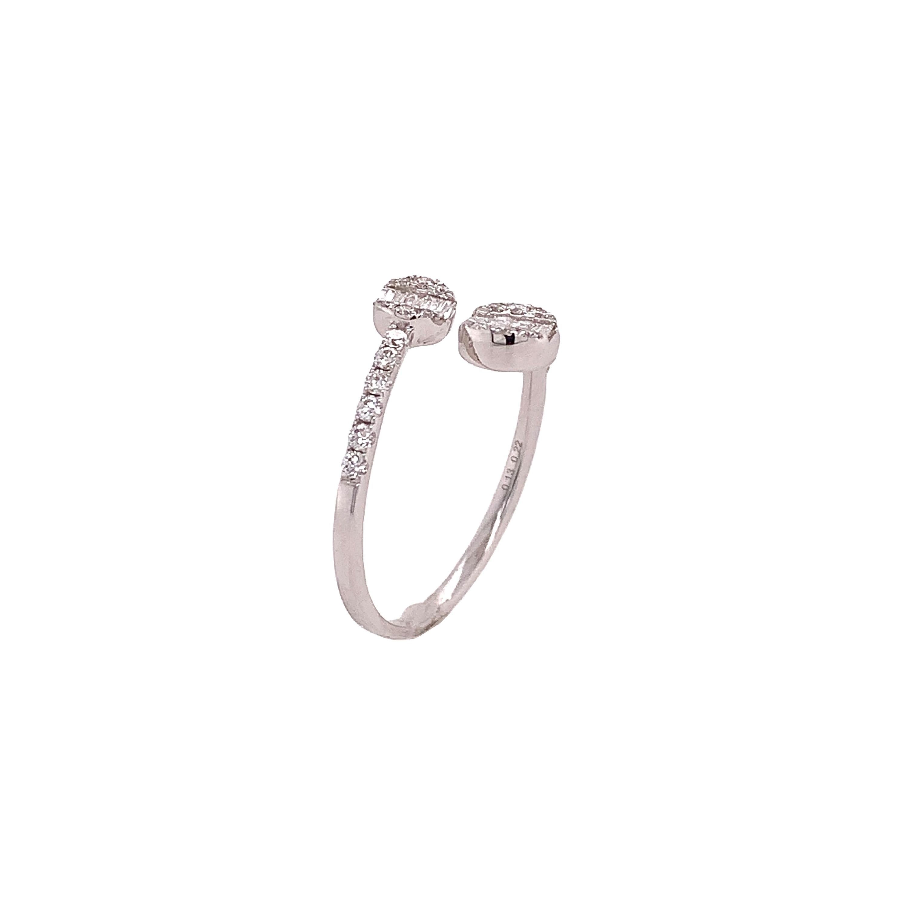 Baguette Cut RUCHI Baguette Diamond White Gold Dainty Bypass Ring For Sale