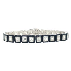 RUCHI Black Agate and Diamond White Gold Link Bracelet