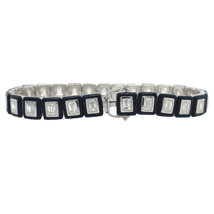 Contemporary RUCHI Black Agate and Diamond White Gold Link Bracelet