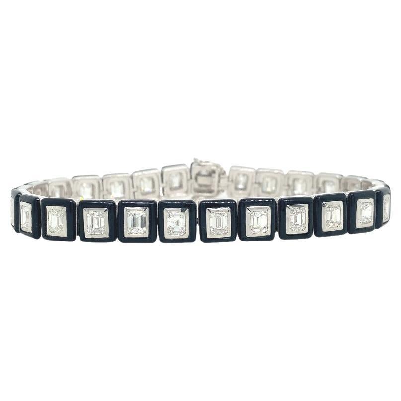 RUCHI Black Agate and Diamond White Gold Link Bracelet