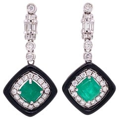 Ruchi New York Black Agate, Emerald and Diamond Drop Earrings