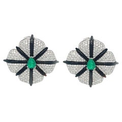 RUCHI Black Agate, Colombian Emerald & Pavé Diamond Statement Stud Earrings
