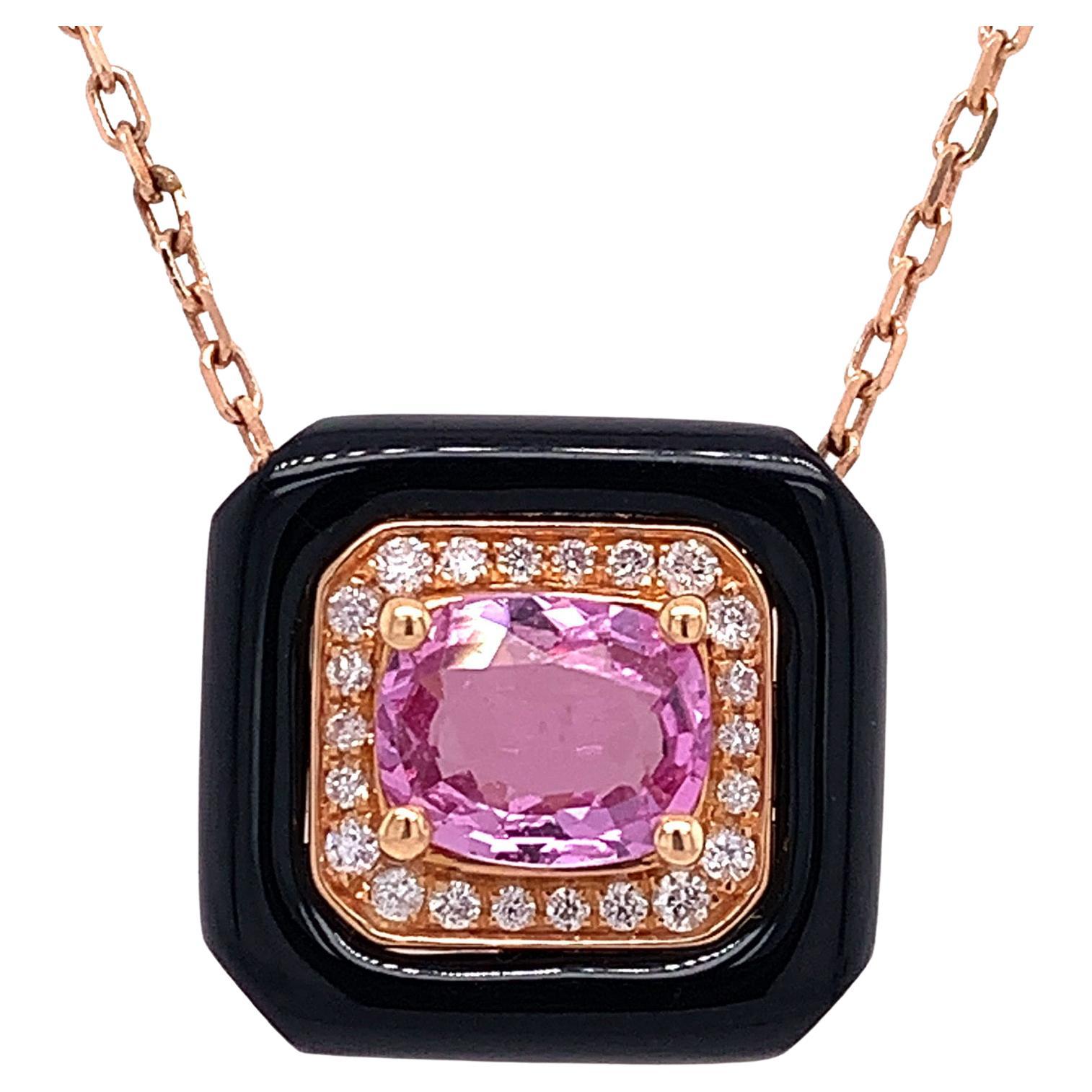18K Rose Gold
Black Agate: 1.71 Cts
Pink Sapphire: 0.68 Cts
Diamonds: 0.12 Cts
