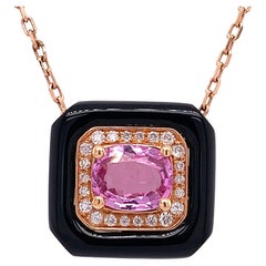 RUCHI Black Agate, Pink Sapphire and Diamond Rose Gold Pendant Necklace