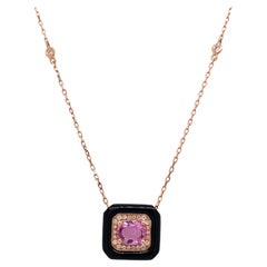 RUCHI Black Agate, Pink Sapphire and Diamond Rose Gold Pendant Necklace