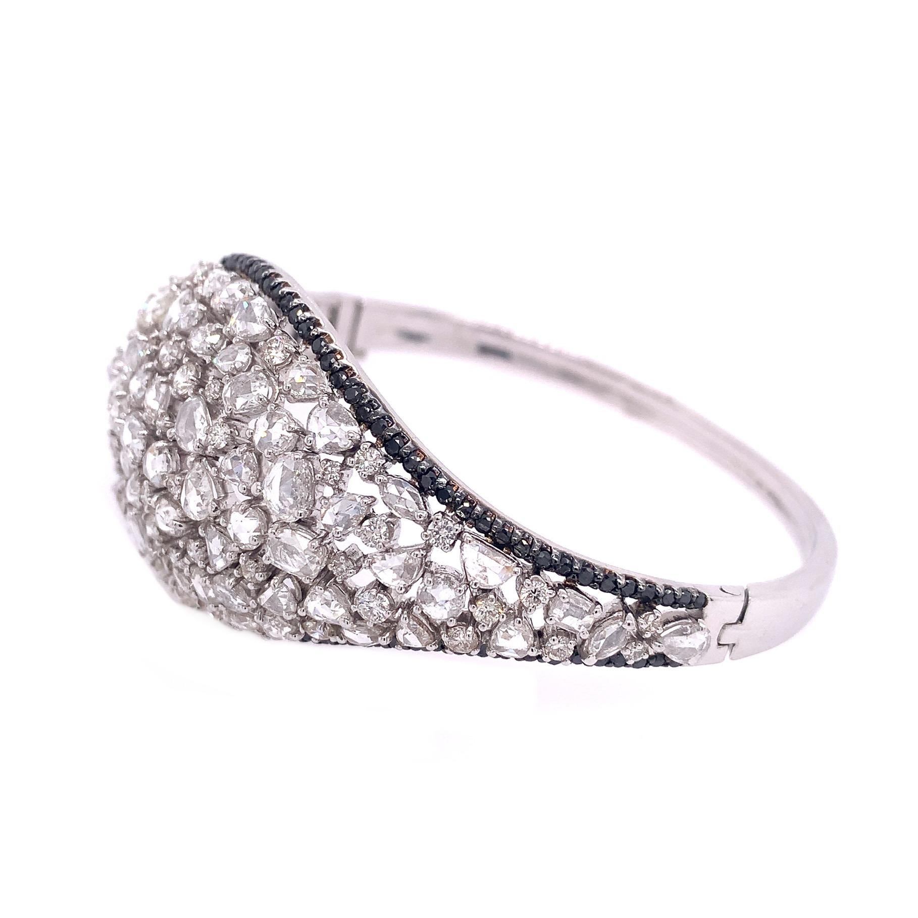 Contemporary RUCHI Rose-Cut White Diamond with Black Diamond Pavé White Gold Bangle  For Sale