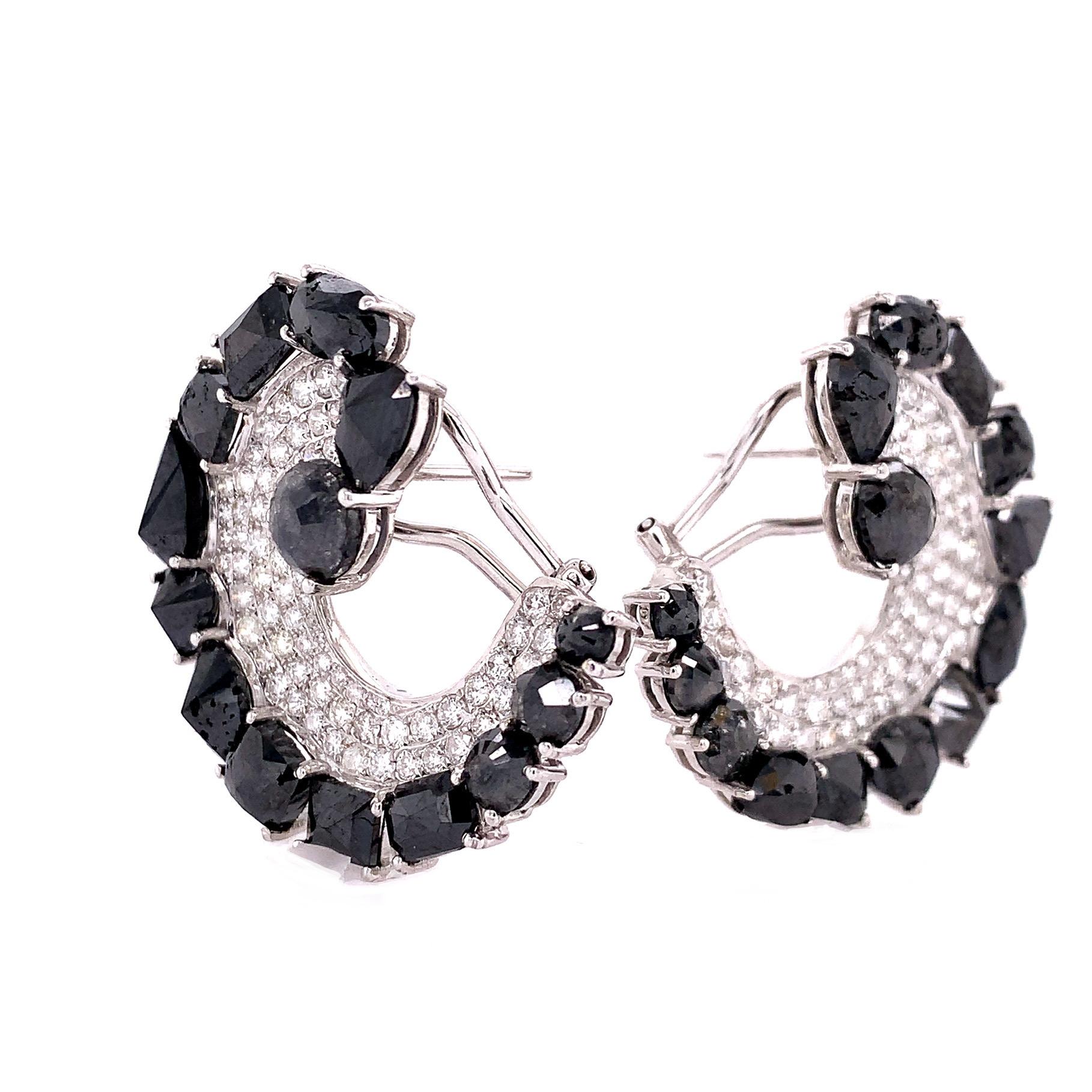 Mixed Cut Ruchi New York Black and White Diamond C Shape Clip-On Earrings