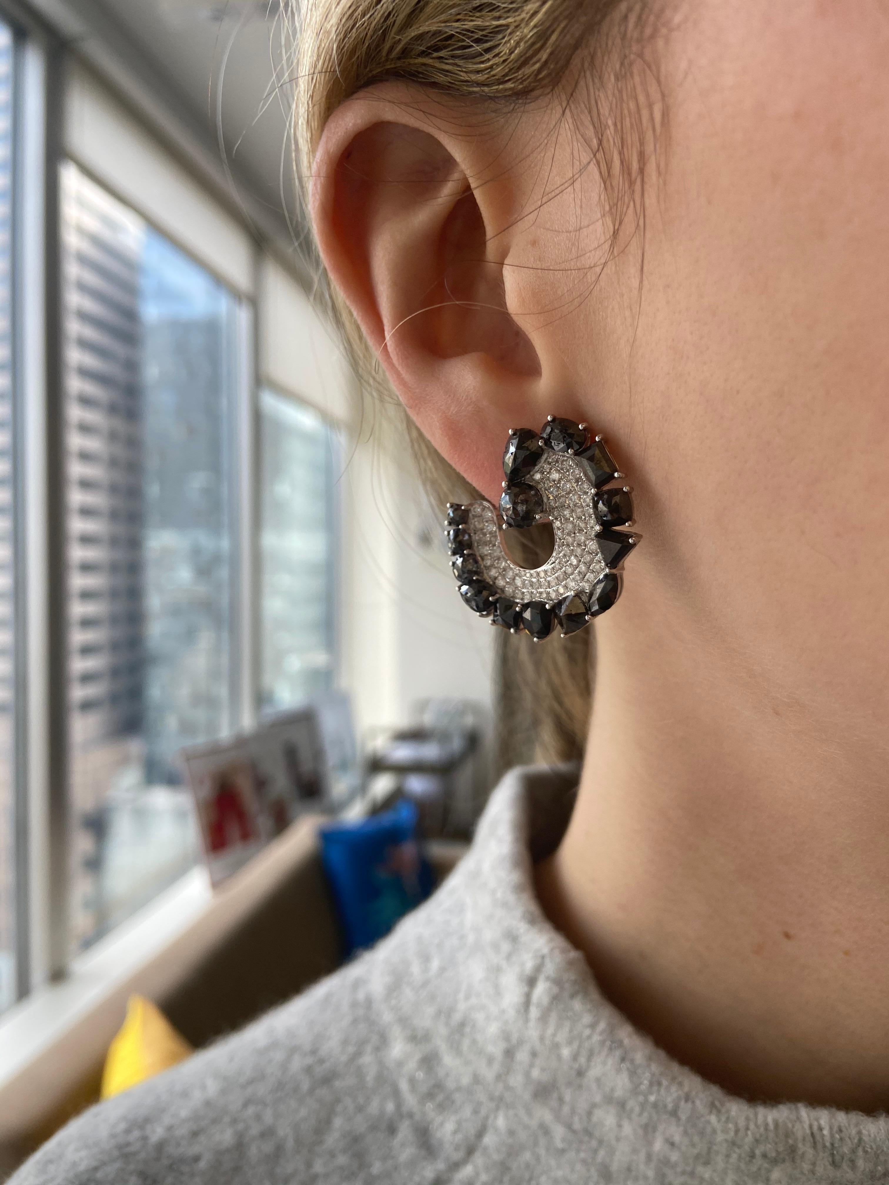 Ruchi New York Black and White Diamond C Shape Clip-On Earrings 1