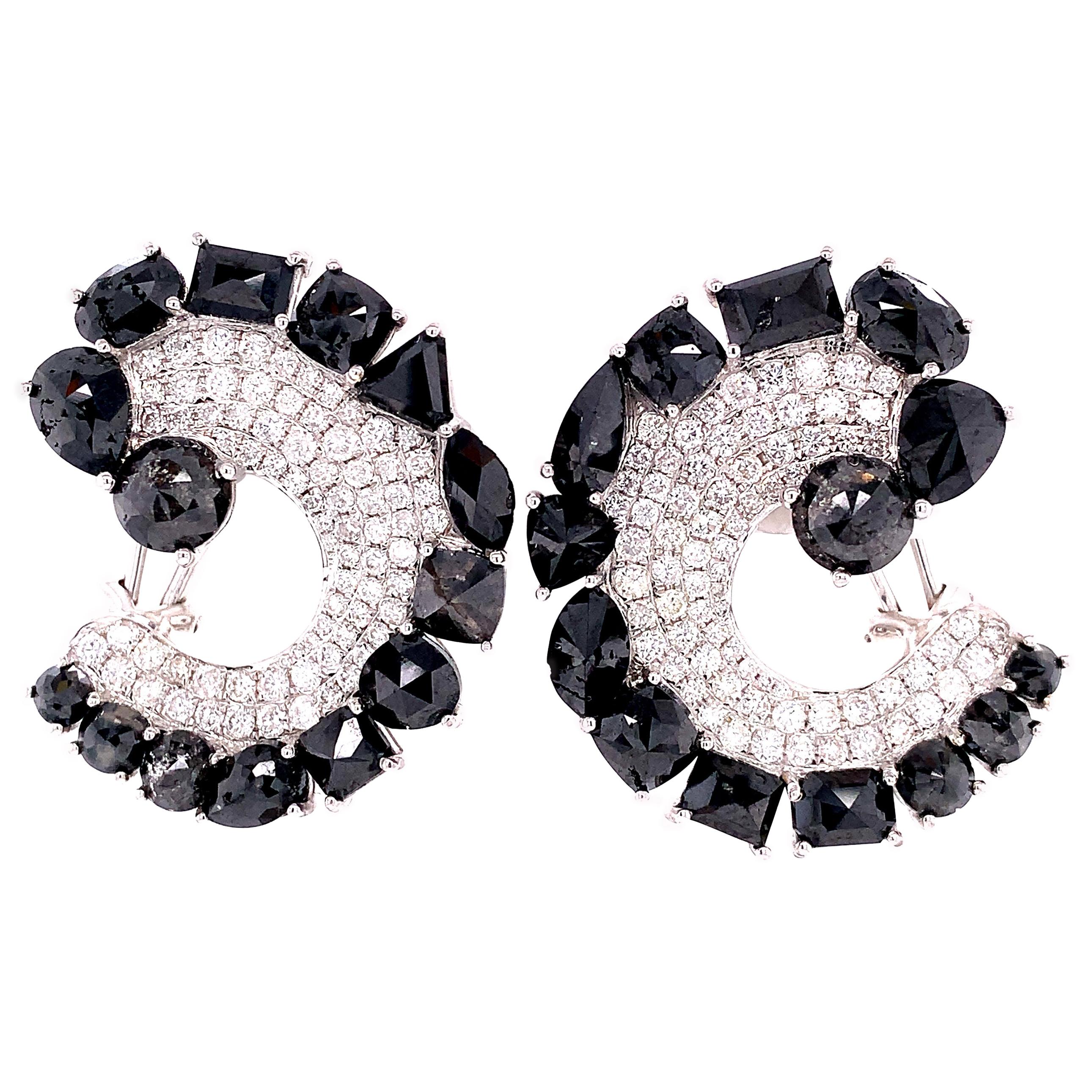 Ruchi New York Black and White Diamond C Shape Clip-On Earrings