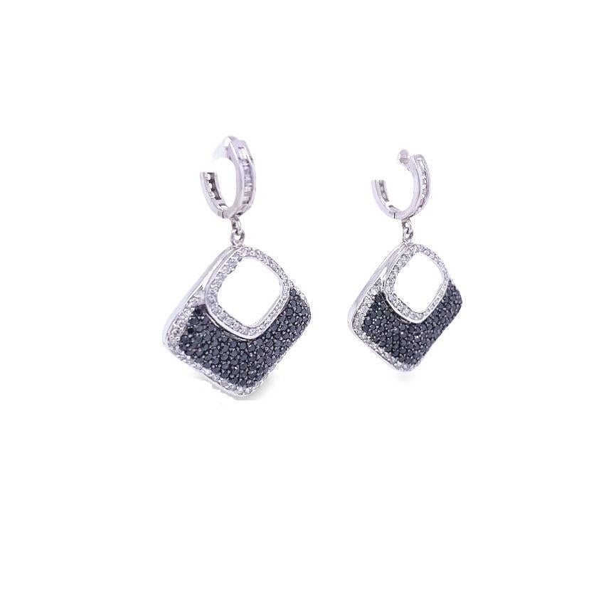 Contemporary RUCHI Black & White Pavé Diamond White Gold Earrings For Sale